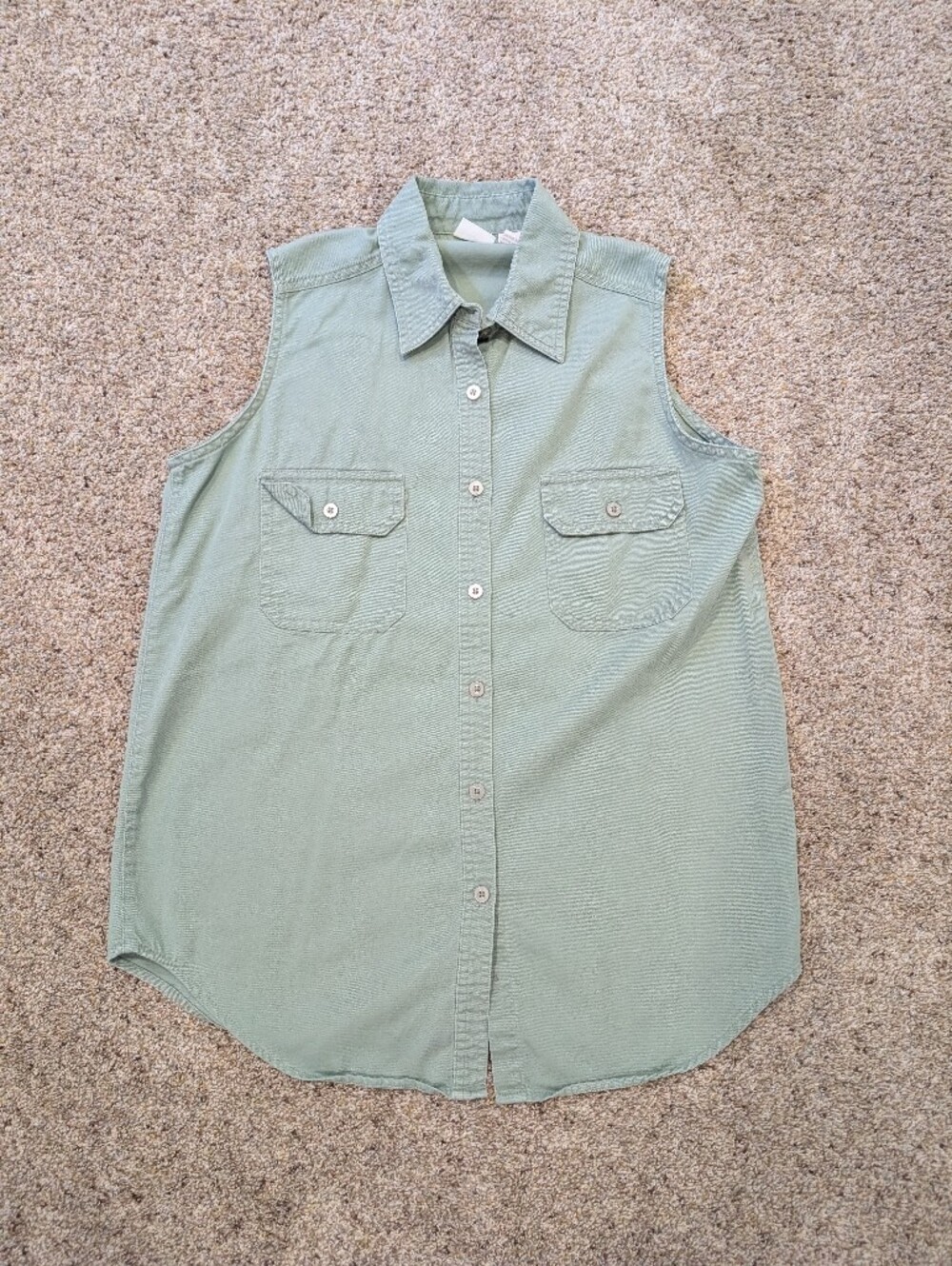 Cherokee Olive Green Sleeveless Button-Down Shirt Sz Small 100% Cotton